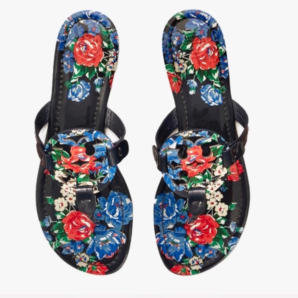 Tory Burch Miller Sandals Navy Tea Rose 🌹